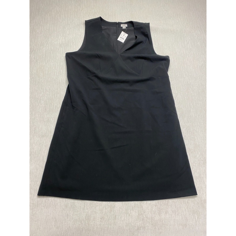 J. Crew Shift Dress Womens 16 Black Preppy Stretch V-Neck Back Zip Sleeveless